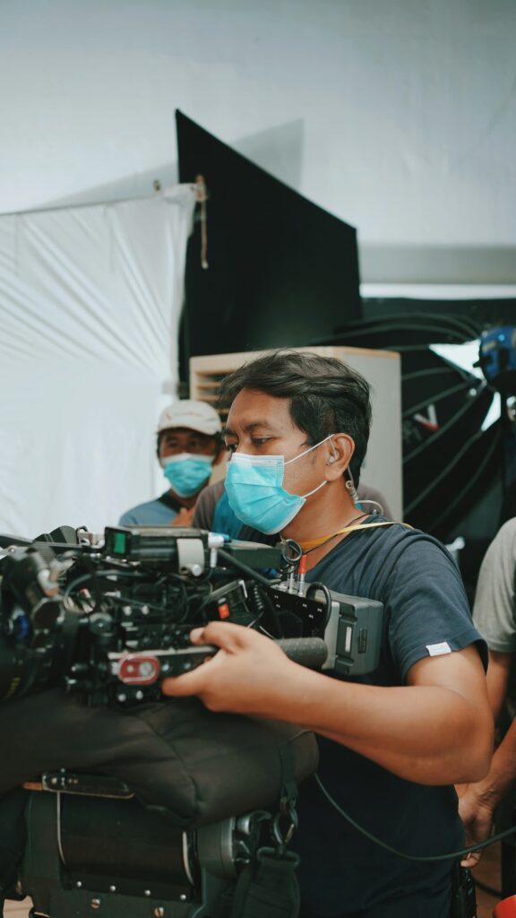 Cinema camera operator crew set
