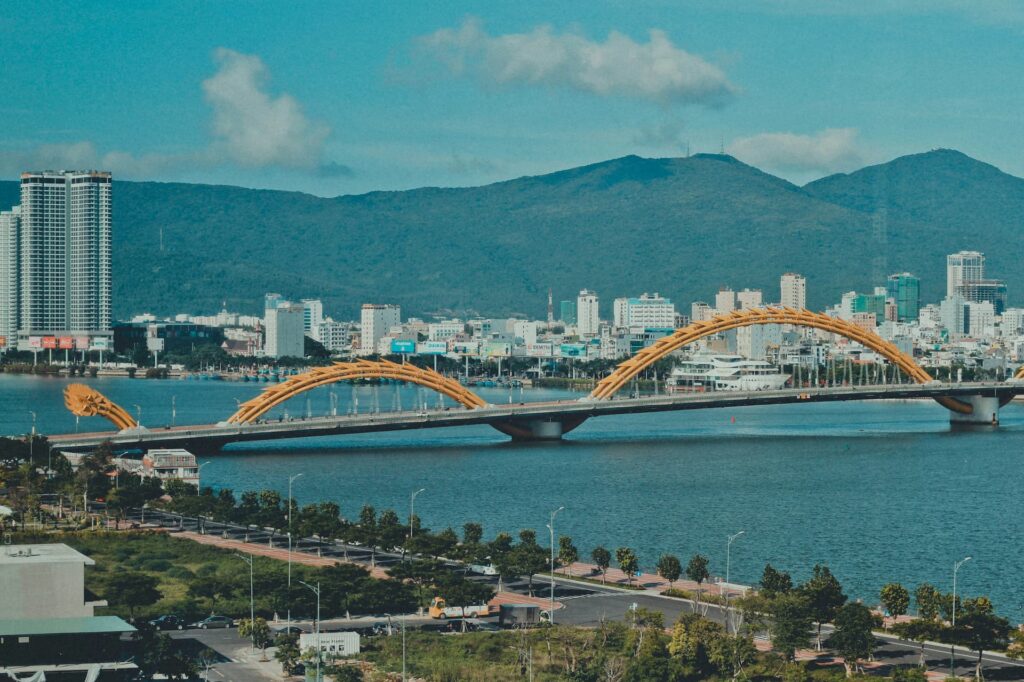 Dragon bridge Danang skyline