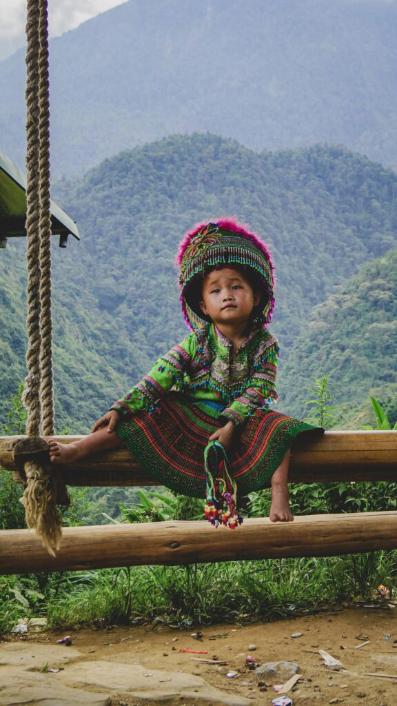 Hmong child traditional dress Sapa